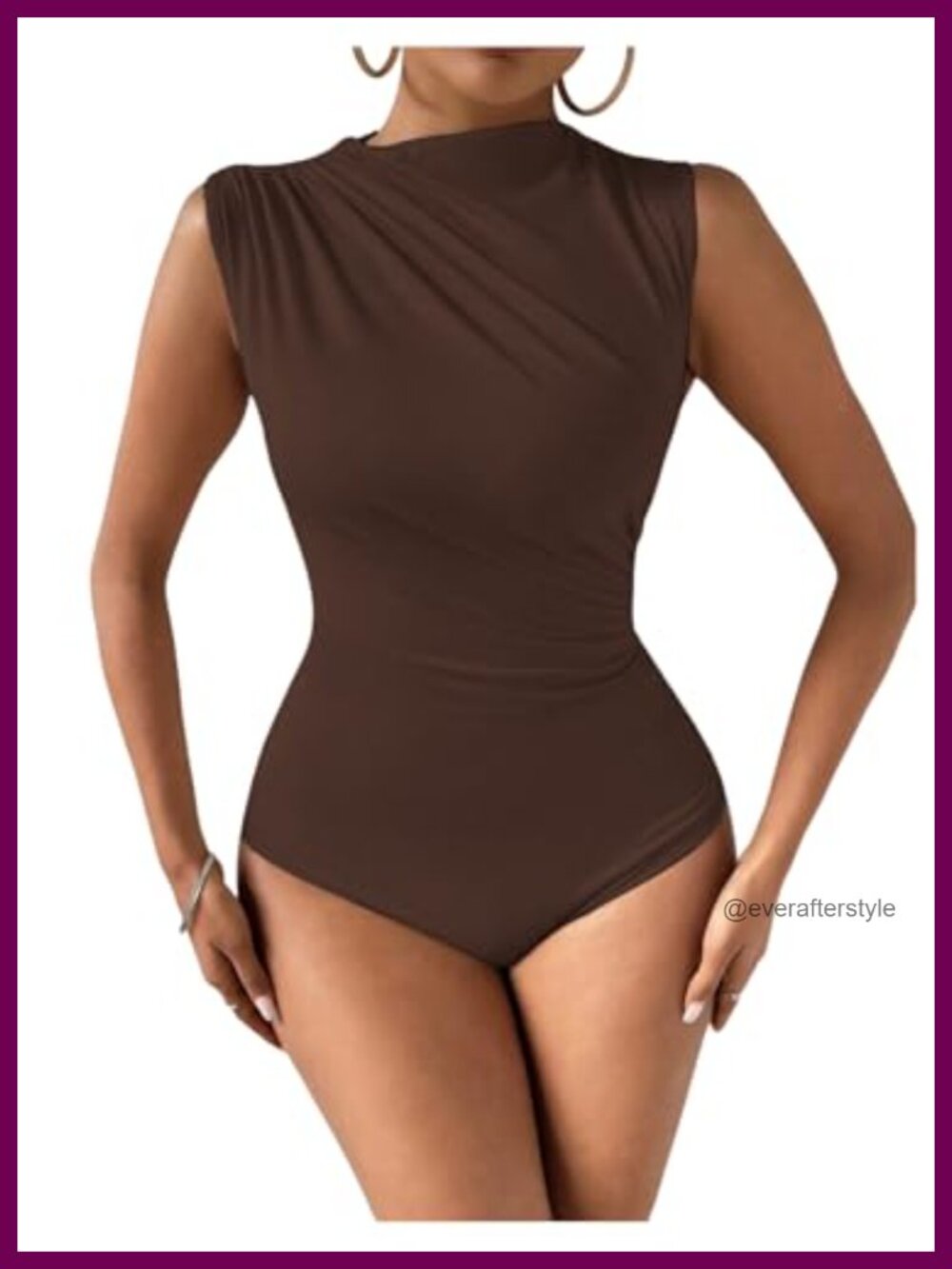 Sleeveless Mock Neck Ruched Tank Bodysuit Top Slim Fit Women